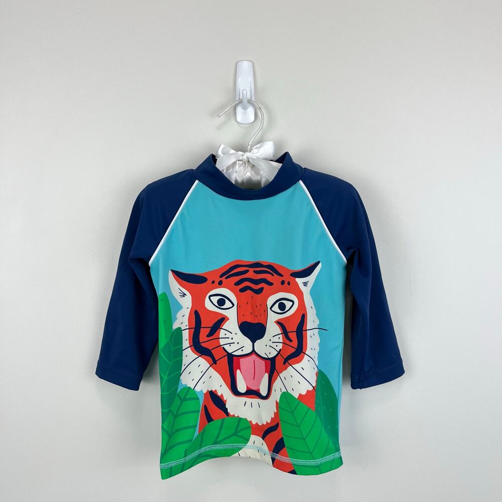 Mini Boden Rash Guard Firecracker Orange Tiger 2-3 UPF 50+